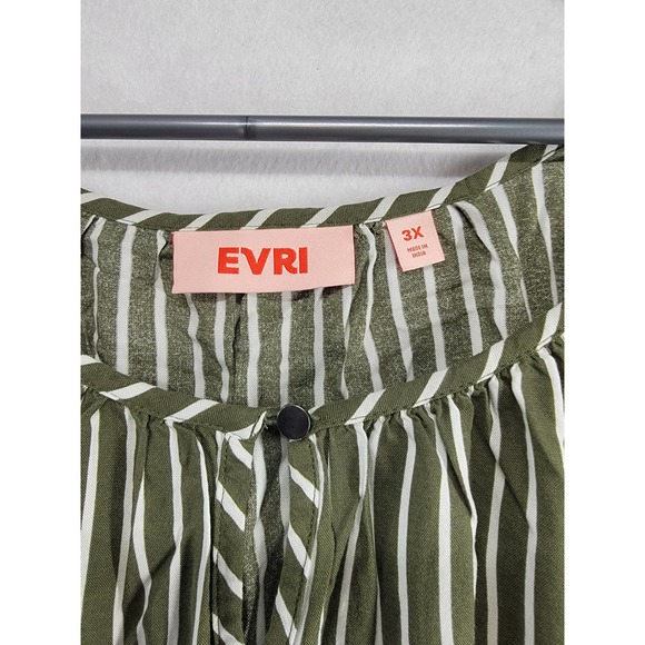 NWOT EVRI Womens Light Weight Blouse Green and White stripes Size 3X - Picture 7 of 7